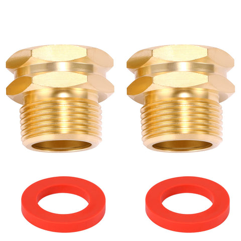 Two Pack Brass Garden Hose Adapter 3/4 GHT Female to 3/4 NPT Male Connector Brass Fitting with red rubber washers