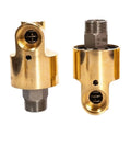 Beefy 1 Inch Brass Rotating Joint 360 Degree Swivel Connector For Water Air Oil Spray Systems HD25 DN25 Left Thread Universal Sprayer Union Durable Brass Rotary Joint For Industrial Plumbing And Hose Applications, brass swivel connector front and side view