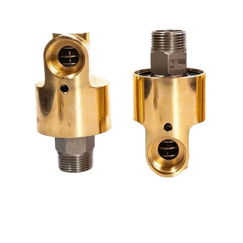 Beefy 1 Inch Brass Rotating Joint 360 Degree Swivel Connector For Water Air Oil Spray Systems HD25 DN25 Left Thread Universal Sprayer Union Durable Brass Rotary Joint For Industrial Plumbing And Hose Applications, brass swivel connector front and side view