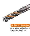 Close-up of HARFINGTON carbide square-nose end mill bit, 11/64 inch diameter, 4-flute TiAlN-coated with 30° helix
