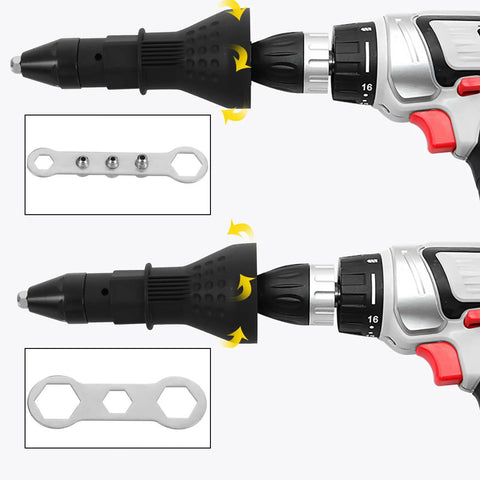 Super Cool Cordless Riveting Tool Kit With Electric Drill Adapter For Labor Saving Work Featuring Long Lasting Performance And Durable Plastic Build Perfect For Auto Manufacturing Jobs And Heavy Duty DIY Projects, black drill adapter
