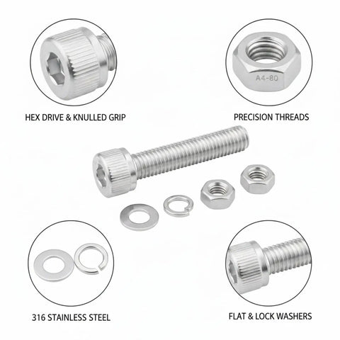 Beefy 316 Stainless Socket Head Cap Screws Nuts And Washers Kit M2 to M12 hex drive corrosion resistant hardware set
