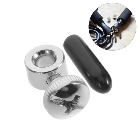 Versanverse Adjustable Jump Rope Repair Kit For Speed Cables Includes 10 Sets With Steel Screws And End Caps; close-up parts with handle