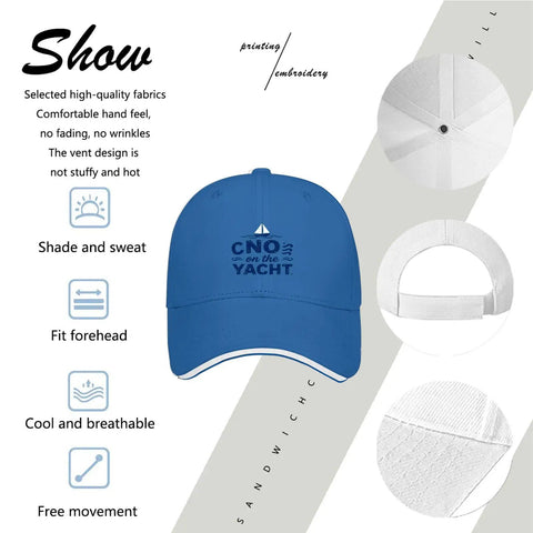 Blue Yacht Style Unisex Adjustable Cap For Women And Men Comfortable Breathable All Day Wear For Outdoors And Water Activities