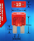 Heavy Duty 17 Piece Auto Fuse Box Kit Featuring Add A Circuit Taps Blade Fuse 10 Amp with dimensions shown on a blue background.