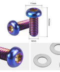 Badass Slick Blue Titanium Alloy Derby Cover Screws For Harley Road Glide FLTRX And Heritage Softail Classic FLSTC 5 Piece Heavy Duty Corrosion Resistant Motorcycle Fastener Kit, measuring 16.5mm by 11mm.