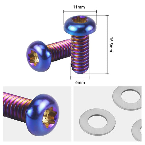Badass Slick Blue Titanium Alloy Derby Cover Screws For Harley Road Glide FLTRX And Heritage Softail Classic FLSTC 5 Piece Heavy Duty Corrosion Resistant Motorcycle Fastener Kit, measuring 16.5mm by 11mm.