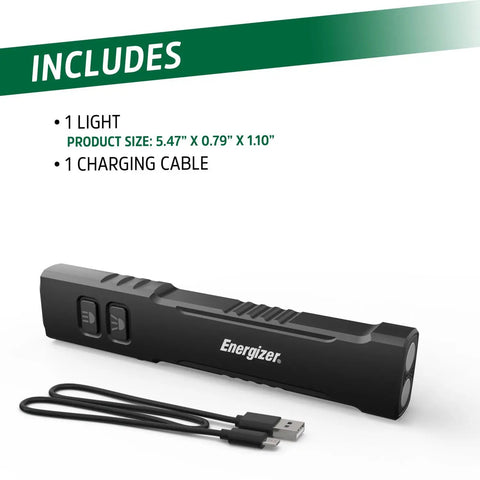 1200SL-R Flat Rechargeable LED Flashlight for EDC and Tac Use with USB-C cable included, showing size and features.