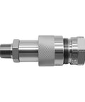 GLOCRORET 3/8-in high-pressure hydraulic quick-coupler side view; chrome-plated steel, knurled grip