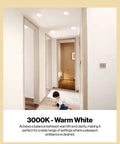 Hallway with recessed lighting, featuring BR30 LED Flood Bulbs 14 Pack, Dimmable, 5000K Daylight, child playing on floor.