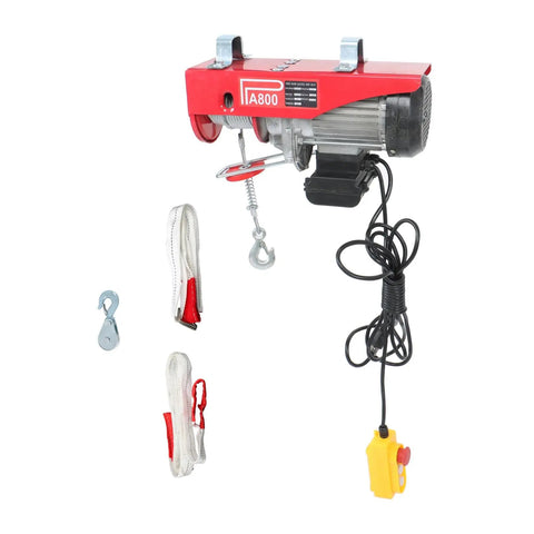 Heavy Duty 1760 Lb Electric Hoist With Remote Control 110V Overhead Winch Steel Cable Built For Industrial Warehouses Construction Sites And Material Lifting Systems, with accessories.
