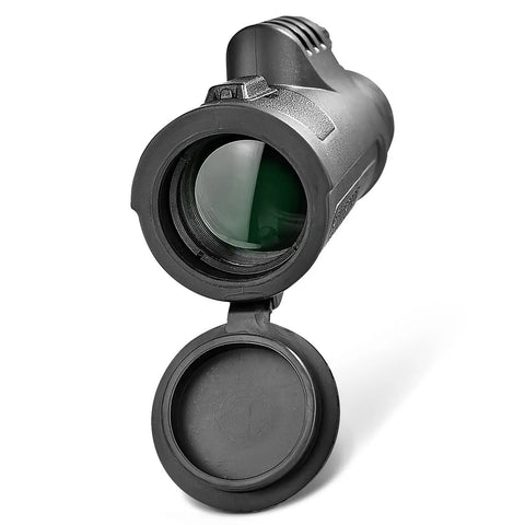 Long Range 10x42 High Powered Monocular For Bird Watching Hunting And Sports Great For Wildlife Viewing Lightweight Pocket Telescope With Bak4 Prism Easy Grip And Vibrant Clarity For Adults Bang For Buck black monocular with lens cap open