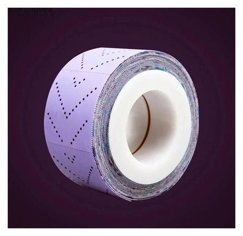 Dude This Super Versatile Rectangular Hand Torn Emery Cloth Sandpaper Roll Is A Total Game Changer For Any Dry Sanding Setup And Features A Clean Purple Finish Plus 240 Grit With 70mm Width And 12M Length For Maximum Planing Power, showing roll of purple emery cloth sandpaper.