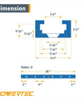Dimensions of 36 Inch Double Cut Universal T Track Set Four Pack With Predrilled Mounting Holes For Woodworking Jigs
