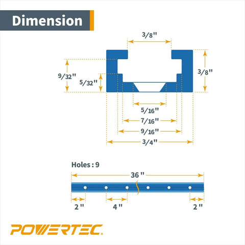 Dimensions of 36 Inch Double Cut Universal T Track Set Four Pack With Predrilled Mounting Holes For Woodworking Jigs