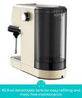 Barista Worthy Home Espresso Machine With 20 Bar Pressure, Stainless Steel Coffee Maker, cream finish with detachable tank
