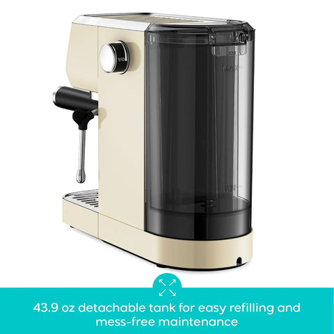 Barista Worthy Home Espresso Machine With 20 Bar Pressure, Stainless Steel Coffee Maker, cream finish with detachable tank