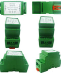 DIN Rail Isolated Plug-and-Play DC-DC Converter Module 18-75V Input To 12V, 5V Or 3.3V Output, various angles, green casing