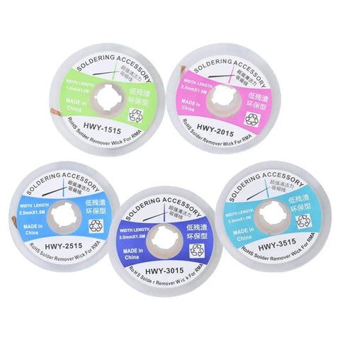 Pro Grade Desoldering Wick Bundle For Electronics Repair Copper Solder Braid 5 Piece Set with multi-size spools