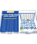 High Voltage Ceramic Disc Capacitor Kit, 1KV DIP, 240 Pieces, 24 Values From 10pF To 100nF, packaging box
