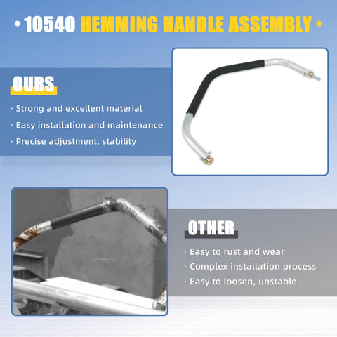 Comparison of 10540 Hemming Handle Assembly vs. other handle types for Tapco Brake PRO 14, 19, 50 Maximum with 11397 pull pins, 11398 plugs.