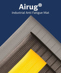 Anti Fatigue Floor Mat 3 By 12 Feet With Beveled Edges Long Ribbed Surface For Extra Traction Enhanced Slip Resistance Closed Cell PVC Foam To Cut Leg Strain In Dry Industrial And Commercial Workspaces Black, gray, and yellow mats overlapping