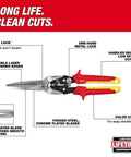 Heavy Duty Long Cut Aviation Snips With Rock Solid Chrome Blades Bolt Lock Tech And Comfy Cushion Grips For Smooth Shear Cuttin No Sweats Sheet Metal Work Jobsite Ready Gear Featuring Safe One Hand Lock And Bright Painted Handles, featuring bolt lock and metal lock system.