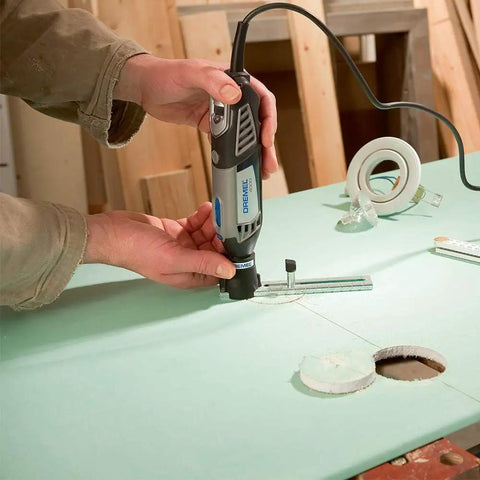 Circle Cutter And Straight Edge Guide For Rotary Tools Pro Grade Circle Cutting From 3/4 Inch To 12 Inches Quick Attach in use