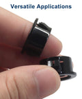 Close-up of Three Quarter Inch Black Snap In Bushing Set For Wiring, Tubing And Cable Holes, Nylon Plastic Snap In Locking Grommets