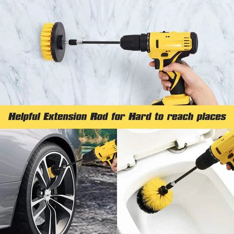 Heavy Duty Drill Brush Attachment Set With Four Shapes And Dual Bristles, All Purpose Scrubbers For Bathroom Kitchen Grout Tub Shower Tile Corners And Car Detailing, Extended Attachment For Deep Cleaning