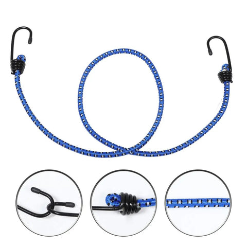 Blue Rubber Bungee Cords With Buckle Hooks For Motorcycle And Bicycle Luggage Tie Down Straps Versatile No Fuss Easy To Use Elastic Rope