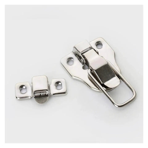 Close-up of metal toggle latch and catch fitting from Four Pack Vintage Iron Toggle Hasp Latches With Screws For Rustic Cabinets And Small Furniture