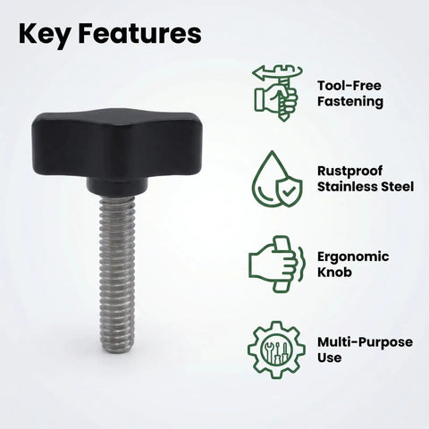 Top Shelf 1/4-20 X 1 1/4 Inch Thumb Screws With Black Knurled Aluminum Knobs For Camera Rig and Workshop, showcasing ergonomic knob feature.