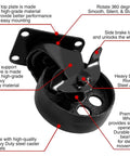 All Black Metal Swivel Plate Caster Wheels With Brake Lock, Heavy Duty 4 Inch Iron, showcasing features and brake mechanism.