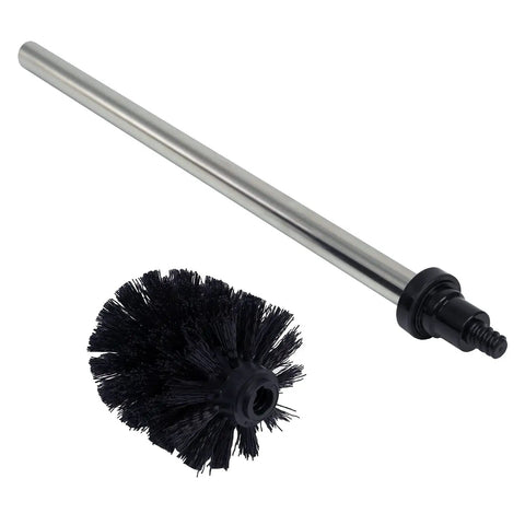 Heavy Duty Stainless Steel Toilet Bowl Brush And Plunger Set With Freestanding Bathroom Canister Killer 2 In 1 Space Saving Cleaner Setup That Works Legit And Keeps Your Restroom Clean No Cap - stainless steel handle and black nylon bristle brush head.
