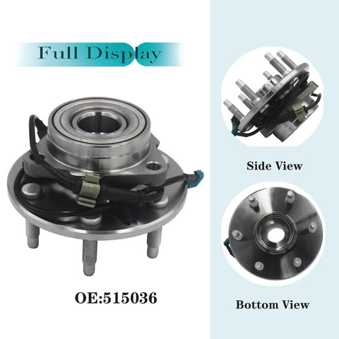 Front Wheel Hub And Bearing Assembly For 4x4 Trucks And SUVs Direct Fit For Chevys Silverado Tahoe Avalanche Suburban Express 1500 GMC Sierra Yukon Savana Escalade ESV 6 Lug With ABS Replacement viewed from different angles