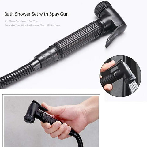 UMJIGF Shower System with Hot and Cold Water Black Shower Faucet Set multifunction handheld shower sprayer and hose.