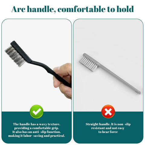 15 Piece Mini Stainless Steel Wire Brush Set With Curved Handles For Removing Rust And Welding Slag, durable tools shown