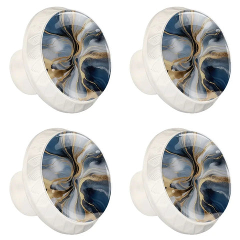 Set Of Four Blue And White Marble Texture Round Cabinet Knobs One Point Three Seven Inch Drawer Pulls For Kitchen Cabinets Dressers Closets Gotta Love This Fresh Vibe Clean Look No Fuss Install Total Home Glow Up.