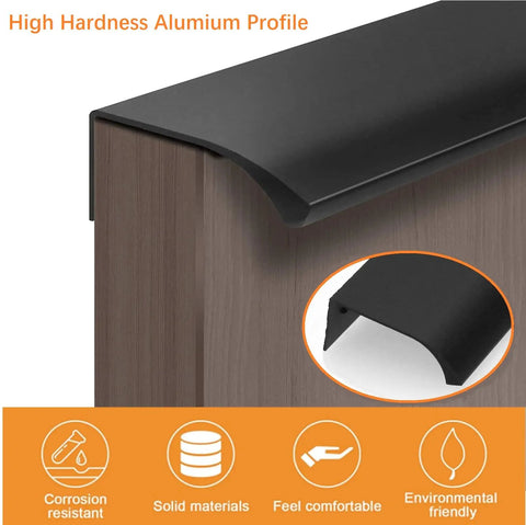 Four Pack Modern Edge Pull Drawer Handles For Furniture And Cabinets 80mm Black Hidden Kitchen Knob Set on a drawer edge