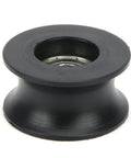 Front view of black nylon-coated pulley wheel with visible metal 608ZZ bearing
