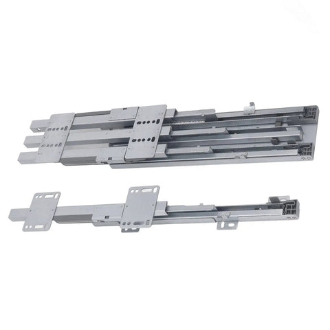 Heavy Duty 22 Inch Drawer Slides Full Extension Rails Made From Cold Rolled Steel With Galvanized Finish For Kitchen Cabinets, Rust Resistant, Built To Last, Durable Metal Rails For Organized Storage. shown open and closed
