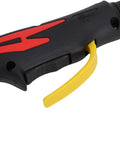 Close-up of ergonomic handle on P80 Plasma Cutter Torch Head With Ergonomic Handle For 10A To 80A, Heavy-Duty Workhorse, red-black design.