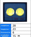 JUDYSSY Led Floodlight Outdoor 100-600W, 100W light with dimensions showing length, height, thickness, and IP66 rating.