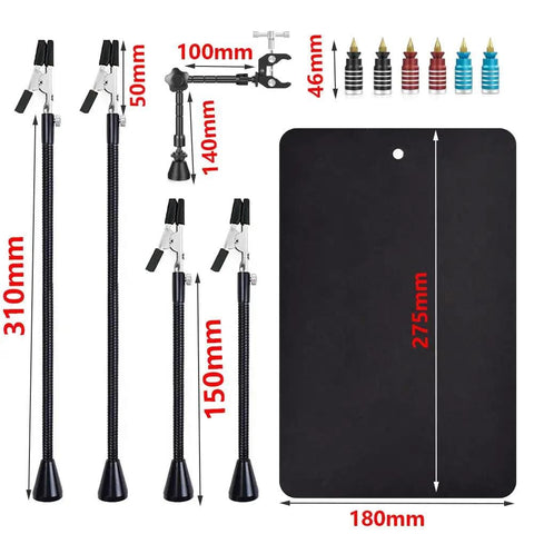 Components of Magnetic Helping Hands Soldering Station With Heavy Duty Base And Four Flexible Arms, 2.16 Inch Jaw Opening