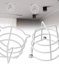 Pack Of Two White Fire Sprinkler Head Guards Offering Serious Tough As Nails Defense For 1 2 Inch And 3 4 Inch Flush Side Wall Plus Pendent Sets, displaying steel wire frame and rubber shield.