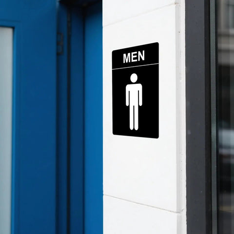 Two Pack Restroom Sign 9 By 6 Inches Unisex Bathroom Sign For Home Or Office Doors And Walls Easy To Install Self Adhering Vinyl Durable Indoor Outdoor Use Stick On And Built To Last For Businesses And Homes on a wall