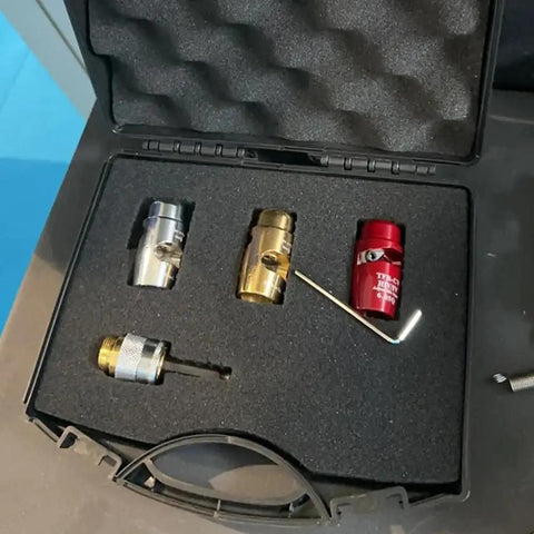 Heavy Duty Electric Wire Stripper That Clamps Right Onto Your Standard Hand Drill, tool assortment in foam case.