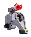 Heavy Duty Square Drive Hydraulic Torque Wrench featuring rock solid precision machined construction and smooth three sixty degree swivel fittings.