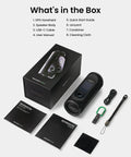 GeneSonic Pro Golf Speaker With Detachable GPS Rangefinder Handheld package with accessories and manuals visible